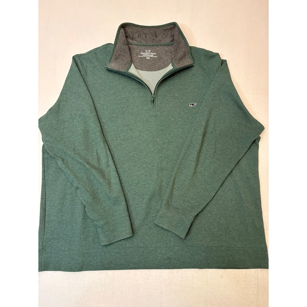Vineyard Vines Performance Mens 2XB Green Heather Quarter Zip Pullover Sweater